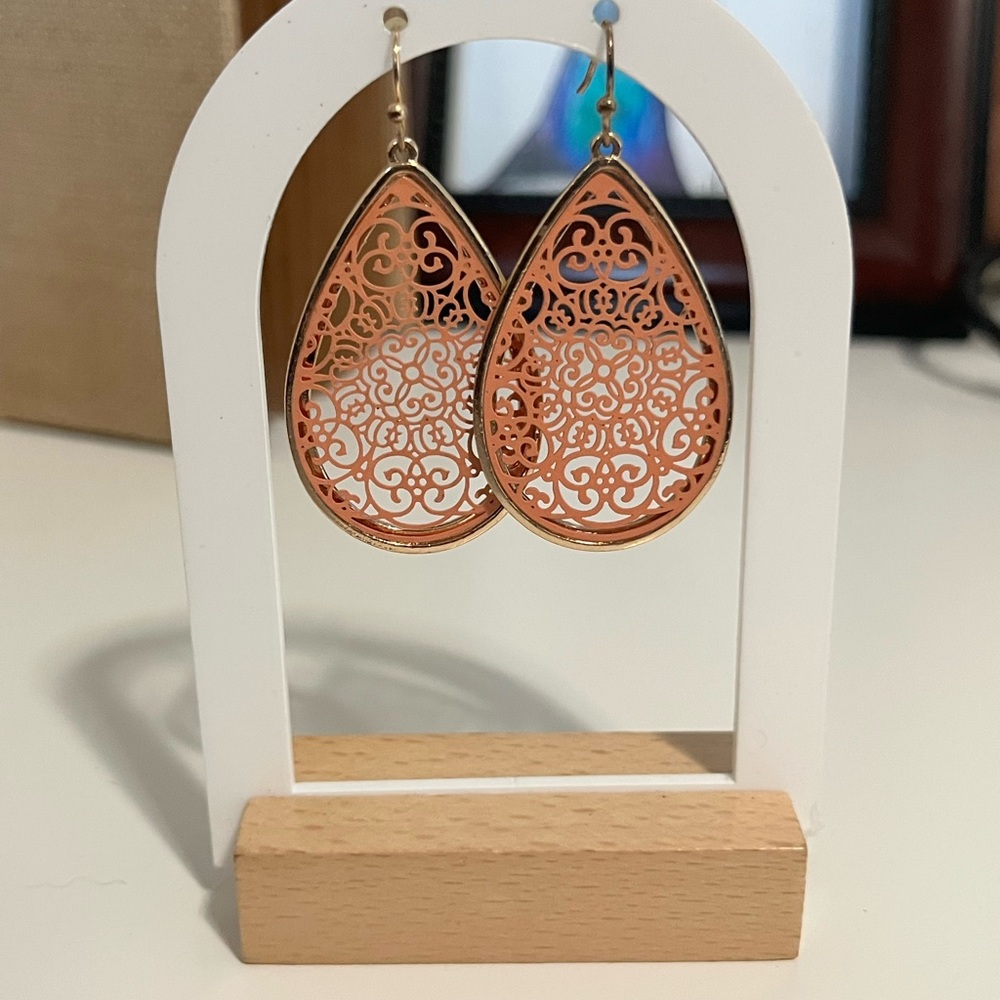 Gold and Orange Teardrop Earrings